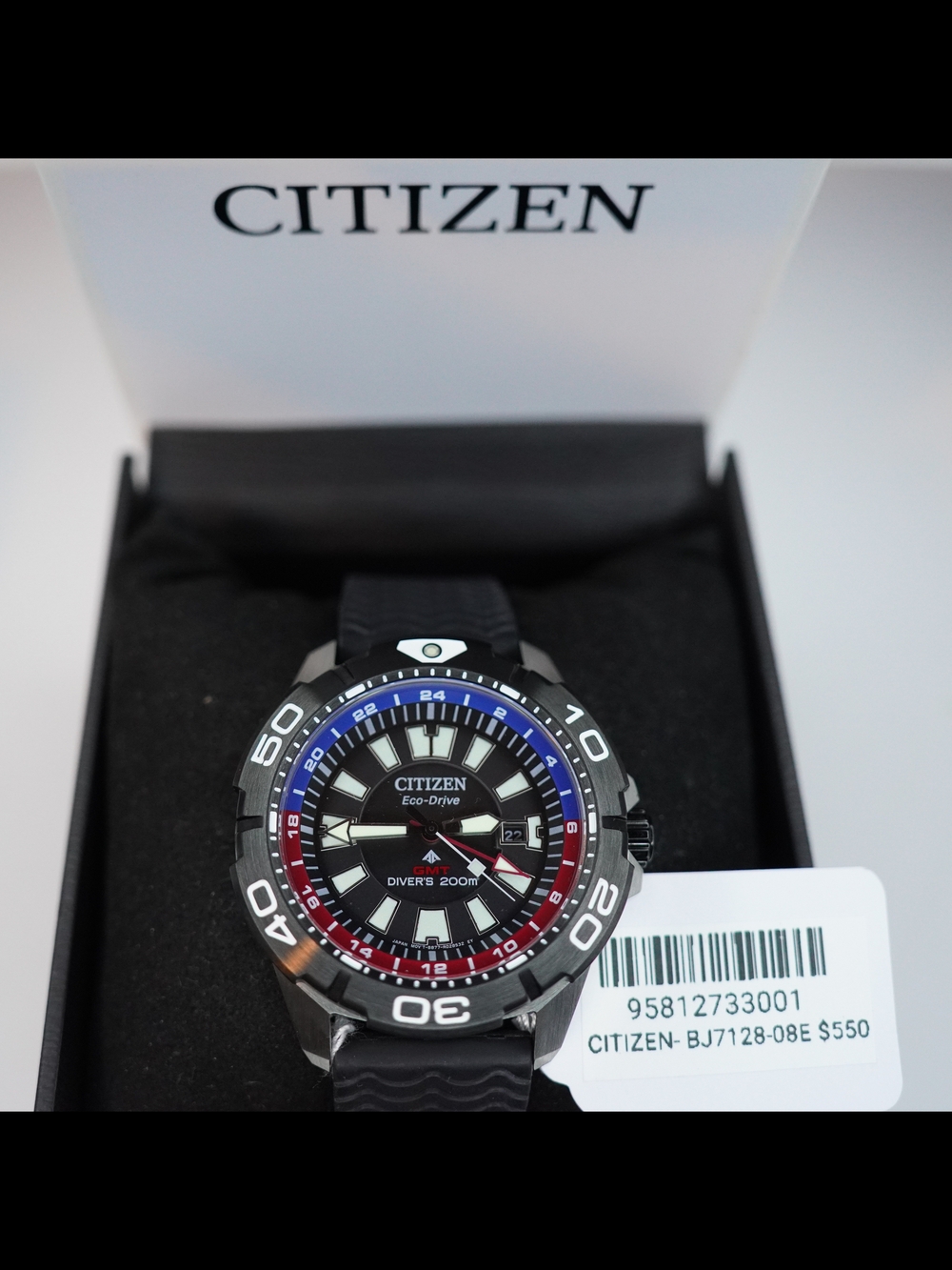 Citizen Promaster GMT BJ7128-08E Eco-Drive Diver 200M Men's Watch Box Tag